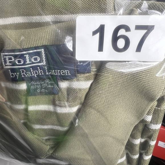 Polo Ralph Lauren Large Green Polo Striped Cotton Long Tail Preppy Golf Shirt - Picture 6 of 6